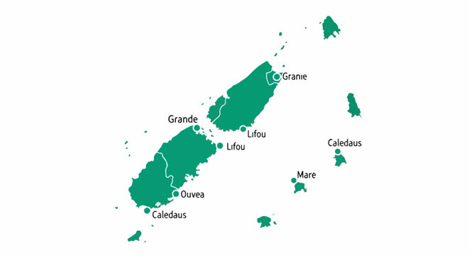 Map showing islands with labeled locations and outlines