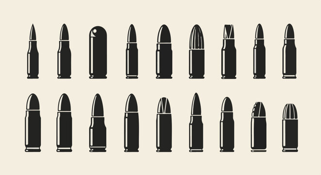 Collection of various black bullet silhouettes against a cream background