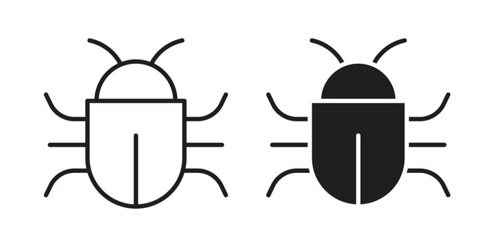 Bug icon outline and solid set. Graphic icons
