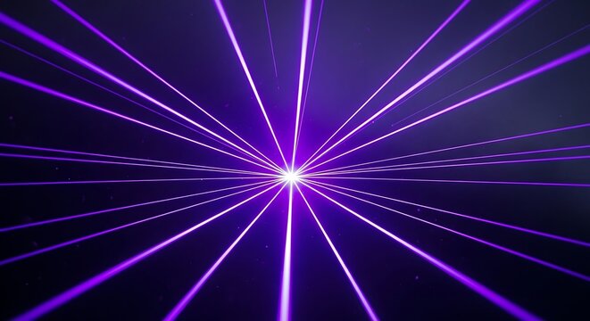Purple laser beams converging to a central point of light.