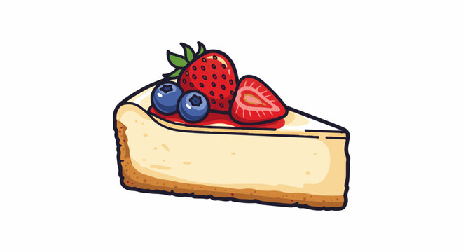 Creamy cheesecake slice topped with fresh strawberries and blueberries