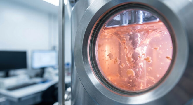 Food tech alternative proteins bioreactor laboratory fermentation cultured meat inside stainless bioreactor as alternative proteins ferment lab