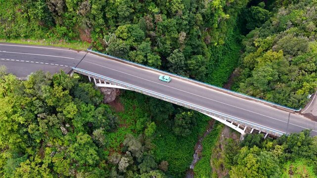 Aerial View of the Barranco de la Galga Bridge; Laurisilva Rainforest Infrastructure in La Palma Canary Islands Spain; Atlantic Island Transport Geography and Scenic Civil Engineering