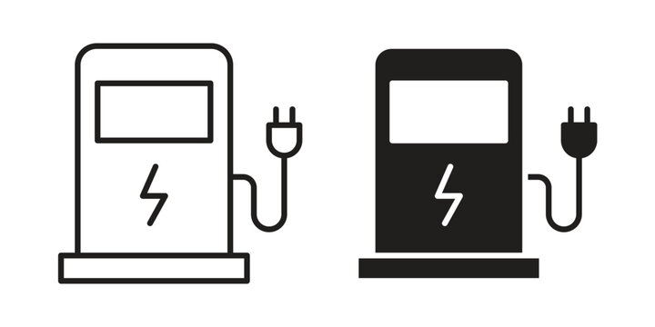 Charging station icon outline and solid set. Graphic icons