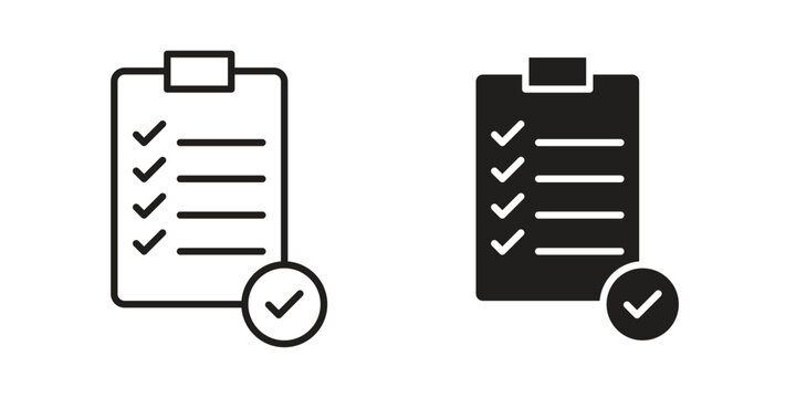 Clipboard check icon outline and solid set. Graphic icons