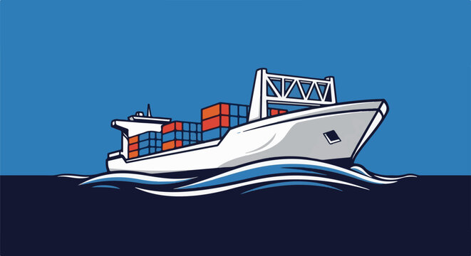 Large cargo ship with colorful containers sailing on blue ocean waves