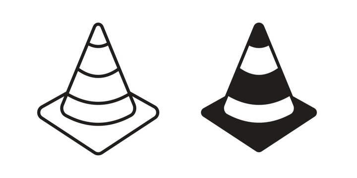 Construction cone icon outline and solid set. Graphic icons