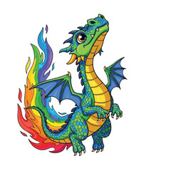 Obraz premium Colorful dragon with rainbow tail fire.