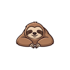 Fototapeta premium Cute cartoon smiling brown sloth face.