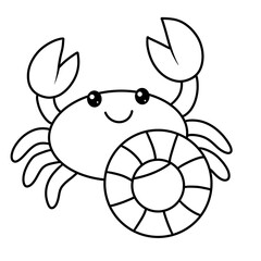 Fototapeta premium Cute crab black doodle outline.