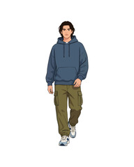 Naklejka premium Flat style illustration, man with casual hoodie outfit