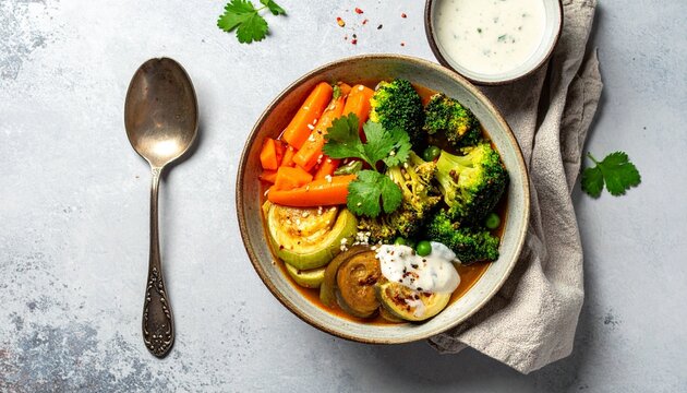 Traditional vegetable dish flatlay highlighting cultural plant-based cuisine.