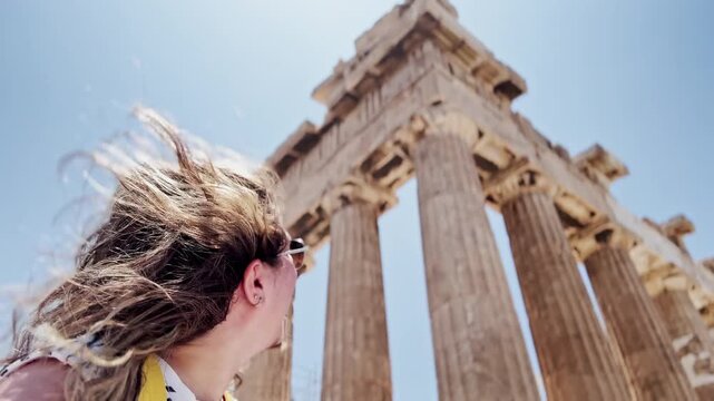 Young adult woman taking selfie at the acropolis
