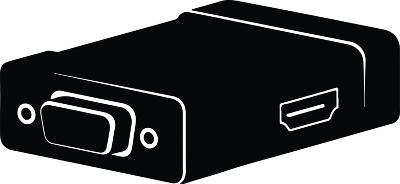 Silhouette electronic VGA to HDMI video converter adapter for display connectivity technology vector design