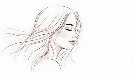 Fototapeta premium Serene young woman with long flowing hair and closed eyes on white background