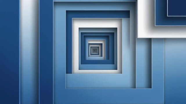 Abstract geometric blue and white square pattern with modern layered design and depth effect