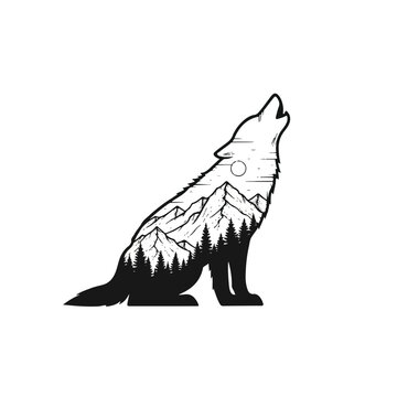 Wolf Howling At The Moon Silhouette.