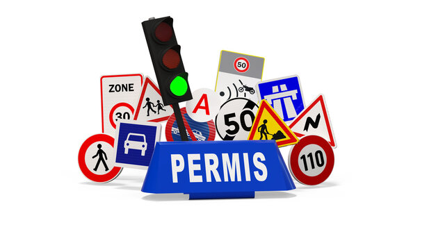 Panneaux de Signalisation Routi&egrave;re et Enseigne de Toit Auto-&Eacute;cole sur Fond Blanc