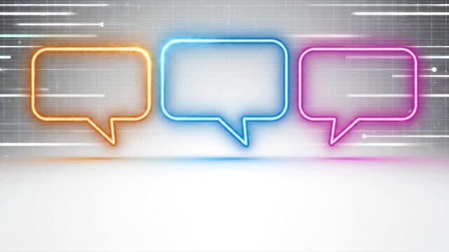 3D speech bubble icons in gold, blue, and pink on gradient background for communication concepts