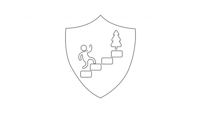 Stick Figure Climbing Steps to Christmas Tree Shield.