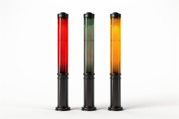 Naklejka premium Traffic guidance bollards illuminating red, green, and yellow lights on a white background