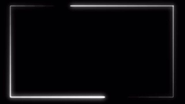 Neon frame animation, white glowing laser border, rectangular light frame lines, minimal futuristic outline, seamless loop modern light effect on transparent background