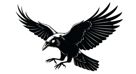 Fototapeta premium Black eagle silhouette flying in the sky with spread wings on a white background vector illustration