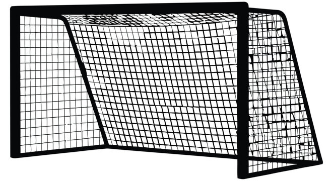 Black and white illustration of a soccer goal against a plain white background