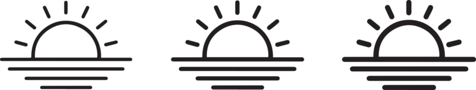 sunrise and sunset minimal outline weather vector icon set