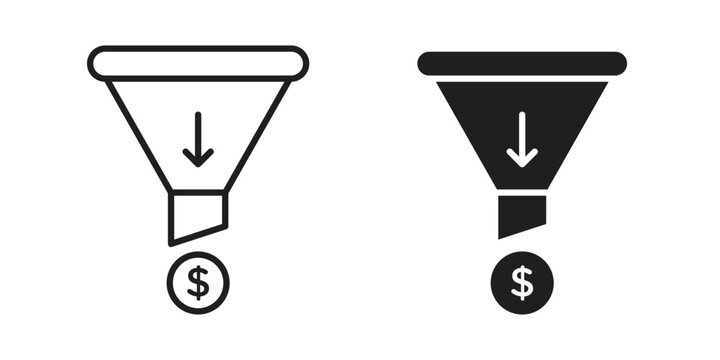 Sales funnel icon outline and solid set. Graphic icons