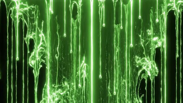 Green glowing liquid drips for commercial backgrounds, digital design, and advertising