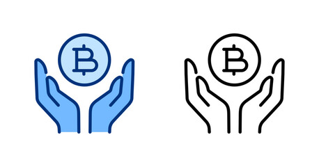 Obraz premium Sell Crypto thin line, solid icon set. Cryptocurrency, Financial Technology, Finance, Bitcoin, Fintech, Trading concept. Black, blue outline vector icons.