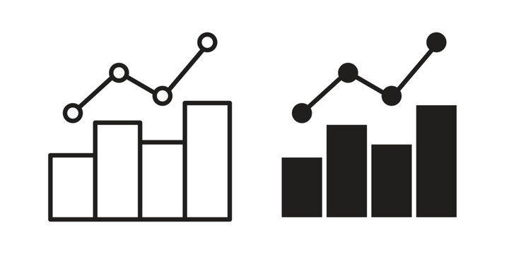Statistics icon outline and solid set. Graphic icons