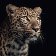 Fototapeta premium Leopard Closeup Portrait with Intense Gaze on Black Background