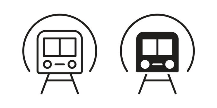 Subway icon outline and solid set. Graphic icons