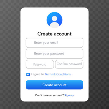 Sign up form UI create account screen. vector illustration
