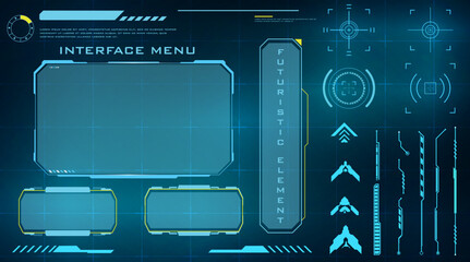 Futuristic user interface elements with glowing blue accents and holographic displays, perfect for sci-fi applications and digital dashboards © Erick Setio Pamuji