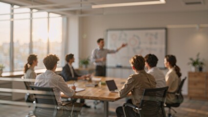 Business meeting with presenter at whiteboard © AmDmLib