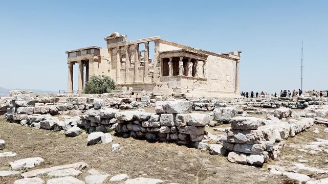 Ancient erechtheion temple ruins on the acropolis in athens