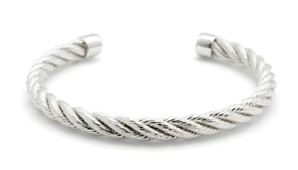 Obraz premium A stylish silver rope bracelet with a twisted design on a white background
