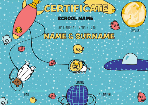 Animal Astronaut Academic Achievement Certificate Template