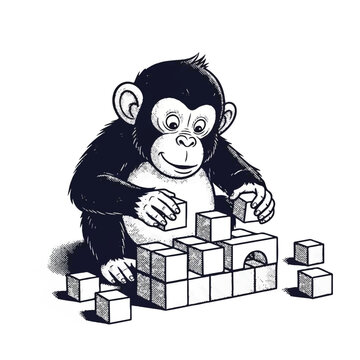 Monkey Playing With Blocks Toy.
