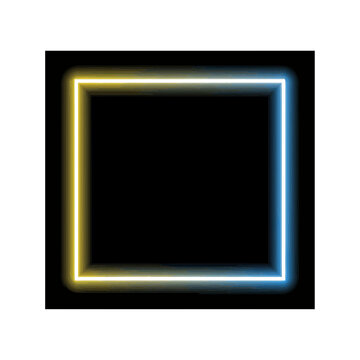 Vibrant Blue and Yellow Neon Square Frame on Black Background