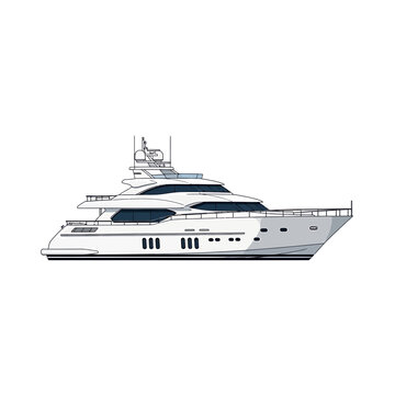 Modern Luxury Yacht Vector Illustration Isolated on White