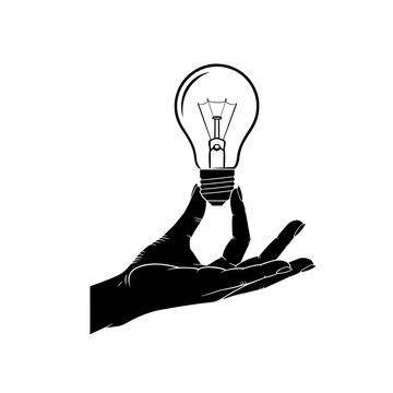Hand holding a light bulb vector illustration of creative idea