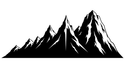 Vector silhouette of a majestic mountain range, featuring sharp, towering peaks that symbolize wilderness adventure, challenge, and the awe-inspiring grandeur of natural landscapes © charli