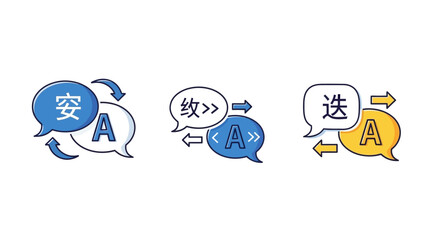 Modern vector icon set representing language translation services, global communication, and multilingual data exchange, ideal for international business and digital interfaces © charli