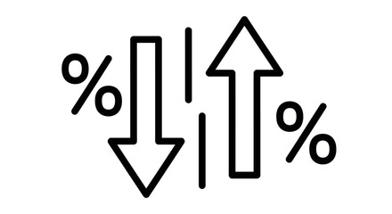 Percentage symbol down and up arrows illustrating financial growth, decline, and fluctuation © charli