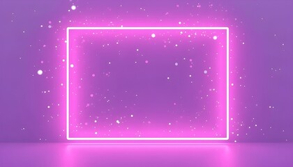 Obraz premium A vibrant purple background with a glowing pink neon rectangle and white specks