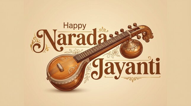 Elegant Narada Jayanti Design with Veena and Musical Notes
